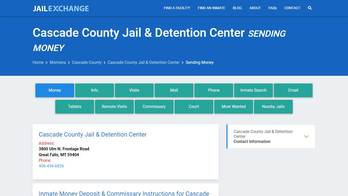 Send Money to Inmate - Cascade County Jail & Detention Center, MT